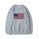 Sweatshirt feminina sem capuz com estampado da bandeira americana e inscrição Decote redondo Mangas longas Bainhas caneladas e bainha 6