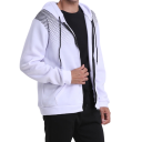 Sweatshirt masculina com fecho éclair, capuz e bolsos Sweatshirt desportiva de uma só cor com padrão discreto nos ombros Material de poliéster confortável 3