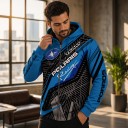 Sweatshirt masculina com fecho éclair, capuz e cordão de ajuste com estampado de riscas diagonais e linhas geométricas em estilo motocross azul 5