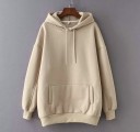 Sweatshirt oversized feminina com capuz e bolso canguru Corte solto com ombros caídos Punhos e barra canelados Interior felpudo Algodão 5