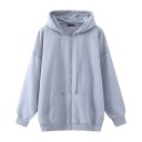 Sweatshirt oversized feminina com fecho de correr e capuz Corte solto com ombros caídos Bolso canguru Punhos e barra canelados Poliéster 2