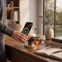 Świecący magnetyczny bezprzewodowy stacja ładująca dla iPhone, Apple Watch i AirPods z lampką i wysuwaną ładowarką do zegarka dla MagSafe 4