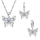 Symbolic Butterfly Set 925 Sterling Silver Necklace and Earrings with Shining Crystal Wedding Pendant Elegant Jewellery for Women 1