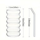 Szklanka z słomką 500 ml 7,2 x 14,9 cm Żebrowana falista szklanka do napojów ze szklaną słomką 21,59 cm Wielokrotnego użytku szklanka 6