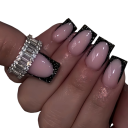 Sztuczne paznokcie w kształcie kwadratu 24 sztuki Francuska manicure Brokat Delikatny design Stylowa sztuka paznokci 1