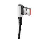 Szybki kabel ładujący USB A do USB C 50 cm, kabel 6 A z jednym 90-stopniowym łokieć, kabel do transmisji danych typu C, krótki kabel, ładowanie 3