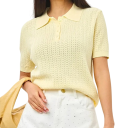 T-shirt à col pour femme Motif crochet élégant Manches courtes Matière en tricot respirant Haut léger Design aéré pour l’été 7