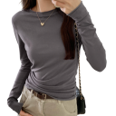 T-shirt à manches longues pour femme Coupe ajustée Chaînes d'épaule décoratives Design à la mode Encolure ronde Matière confortable pour un usage quotidien 8