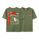 T-shirt a maniche corte con stampa di auto sportive in stile giapponese con sole rosso e montagne sulla schiena e sul petto unisex 15
