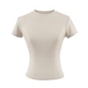 T-shirt ajusté à manches courtes pour femme Encolure ronde simple Haut élastique élégant pour une tenue décontractée T-shirt slim 10