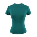 T-shirt ajusté à manches courtes pour femme Encolure ronde simple Haut élastique élégant pour une tenue décontractée T-shirt slim 16