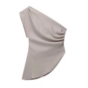 T-shirt asymétrique femme à une manche Haut élégant pour la ville Coupe irrégulière Chemisier tendance pour le soir Vêtements femme modernes et sexy 2