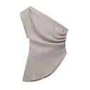 T-shirt asymétrique femme à une manche Haut élégant pour la ville Coupe irrégulière Chemisier tendance pour le soir Vêtements femme modernes 2