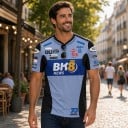 T-shirt bleu pour homme avec le numéro 73 au dos et à l'avant dans le style d'un maillot d'équipe de courses de motos avec des côtés noirs 5