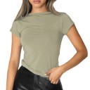 T-shirt court à col rond Coupe slim Matière coton Haut basique simple pour l’été T-shirt tendance à assortir avec pantalons et jupes 9