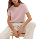 T-shirt da donna a maniche corte con taglio morbido Top semplice con scollatura rotonda Stile casual alla moda T-shirt comoda 4