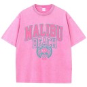 T-shirt da donna con stampa vintage MALIBU BEACH Taglio largo Top streetwear estivo Stile retro Abbigliamento per il tempo libero Design sportivo alla moda 3
