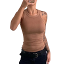 T-shirt de algodão para mulheres com alças largas, decote redondo, top confortável em algodão natural para uso diário 7