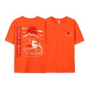 T-shirt de manga curta com estampado de carro desportivo em estilo japonês com sol vermelho e montanhas nas costas e no peito 19