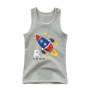 T-shirt en coton pour enfants avec impression de fusée spatiale T-shirt uni sans manches avec col rond Top d'été pour garçons et filles 4