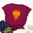 T-shirt feminina com estampado de pôr do sol 7