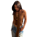 T-shirt feminina lisa com decote em V e alças largas com lenço no pescoço em poliéster e algodão elegante top de verão 3