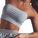 T-shirt feminina lisa com decote redondo e alças finas, top leve em poliéster, corte confortável para o verão e sobreposição 6