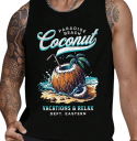 T-shirt homme tropical en matériau polyester Col rond Motif de noix de coco et de plage Design coloré d'été Coupe droite légère 1