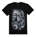 T-shirt Masculino com Impressão 3D - Índio com Lobos 1