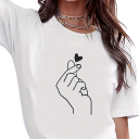 T-shirt med hånd- og hjerteprint Kortærmet Rund halsudskæring Minimalistisk motiv Livsstils-afslappet top Moderigtig dame-t-shirt 3
