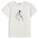 T-shirt med hånd- og hjerteprint Kortærmet Rund halsudskæring Minimalistisk motiv Livsstils-afslappet top Moderigtig dame-t-shirt 1