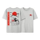 T-shirt med korte ærmer og tryk af sportsbil i japansk stil med rødt sol og bjerge på ryggen og brystet unisex 11