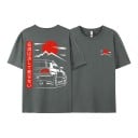 T-shirt med korte ærmer og tryk af sportsbil i japansk stil med rødt sol og bjerge på ryggen og brystet unisex 7
