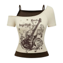 T-shirt med rockgitarrtryck Tvådelad design med axelband Asymmetrisk skärning Original stil för konserter Festivalmode 4