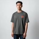 T-Shirt mit kurzem Ärmel und Druck eines Sportwagens im japanischen Stil mit roter Sonne und Bergen auf dem Rücken und der Brust unisex 8
