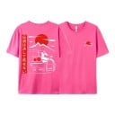 T-Shirt mit kurzem Ärmel und Druck eines Sportwagens im japanischen Stil mit roter Sonne und Bergen auf dem Rücken und der Brust unisex 17