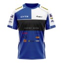 T-shirt pour homme à manches courtes avec épaules blanches et bande noire sur la poitrine et impression style maillot d'équipe de motocross bleu 2