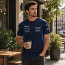 T-shirt pour homme bleu foncé avec le numéro 55 dans le dos et des rayures bleues obliques sur les côtés à manches courtes pour les fans 5