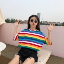 T-shirt rayé pour femmes multicolore 1