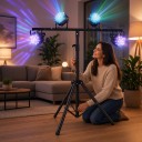 T-stativ för scenljus med en tvärstång 95 cm och höjd 100 till 180 cm med 4 fästen för lampor svart för reflektorer 2