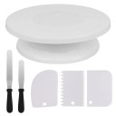 Taartdecoratieset 6-delig, draaibaar kunststof bord, glazuurspatels, cakeglansmiddelen, bakaccessoires, decoraties 2