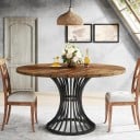 Table à manger ronde 75 x 120 x 59 cm Avec un plateau de 120 cm de diamètre au motif bois Piètement central noir en tiges cintrées Finition marron 2