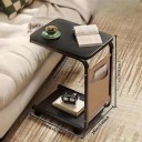 Table d'appoint 63 x 40 cm en forme de C avec sac de rangement latéral Table roulante pour ordinateur portable à côté du lit avec plateau inférieur et coins arrondis 6