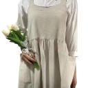 Tablier en coton et lin pour femmes avec poches 115x60 cm Tablier adorable avec dos croisé pour la cuisine, la pâtisserie, la peinture et le jardinage 13