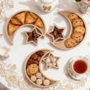 Tabuleiro de servir em madeira com lua e estrela 23,5 × 22 cm prato de madeira natural para servir alimentos e decoração para a casa 2