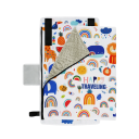 Tabuleiro de viagem infantil para avião 79 x 44 cm Organizador dobrável para mesa Tecido Oxford Branco com padrão arco-íris Brincar e comer 1