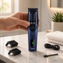 Tăietor de păr cu aspirare vacuum pentru bărbați Aparat de tuns cu acumulator Autonomie 90 de minute Încărcare USB-C Albastru închis Tuns acasă 6