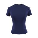 Tailliertes Kurzarm-T-Shirt für Damen. Einfacher Rundhalsausschnitt. Elegantes elastisches Oberteil für die Freizeit. Modisches 7