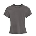 Tailliertes Kurzarm-T-Shirt für Damen. Einfacher Rundhalsausschnitt. Elegantes elastisches Oberteil für die Freizeit. Modisches Slim-Fit-T-Shirt. 15