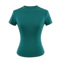 Tailliertes Kurzarm-T-Shirt für Damen. Einfacher Rundhalsausschnitt. Elegantes elastisches Oberteil für die Freizeit. Modisches Slim-Fit-T-Shirt. 16